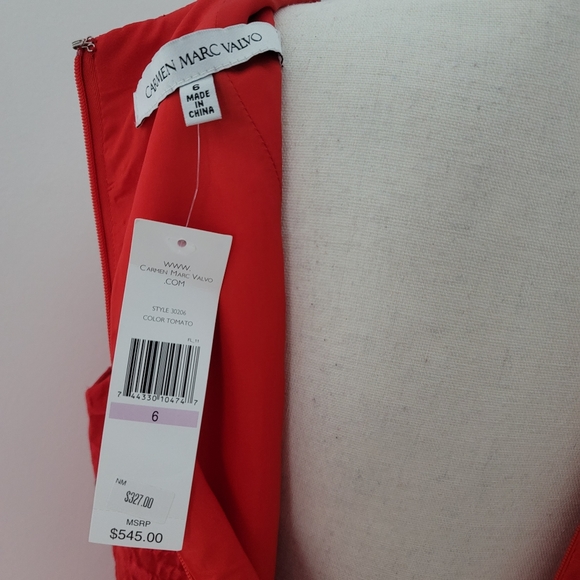 CARMEN MARC VALVO red floral holiday evening dress - Picture 4 of 8